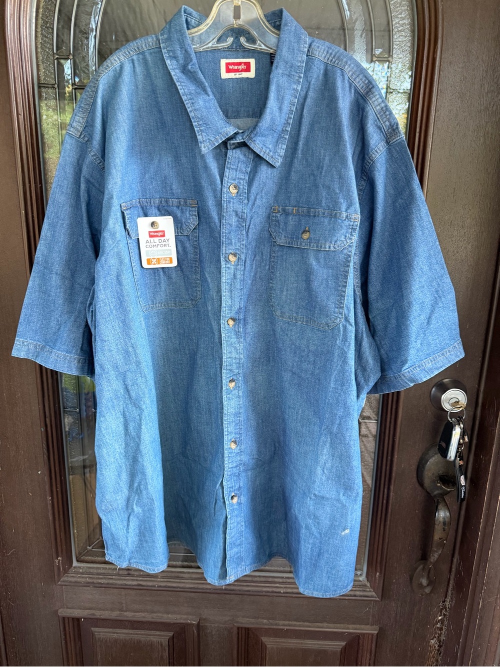 Wrangler Blue Short-Sleeve Denim Button-Down Shirt